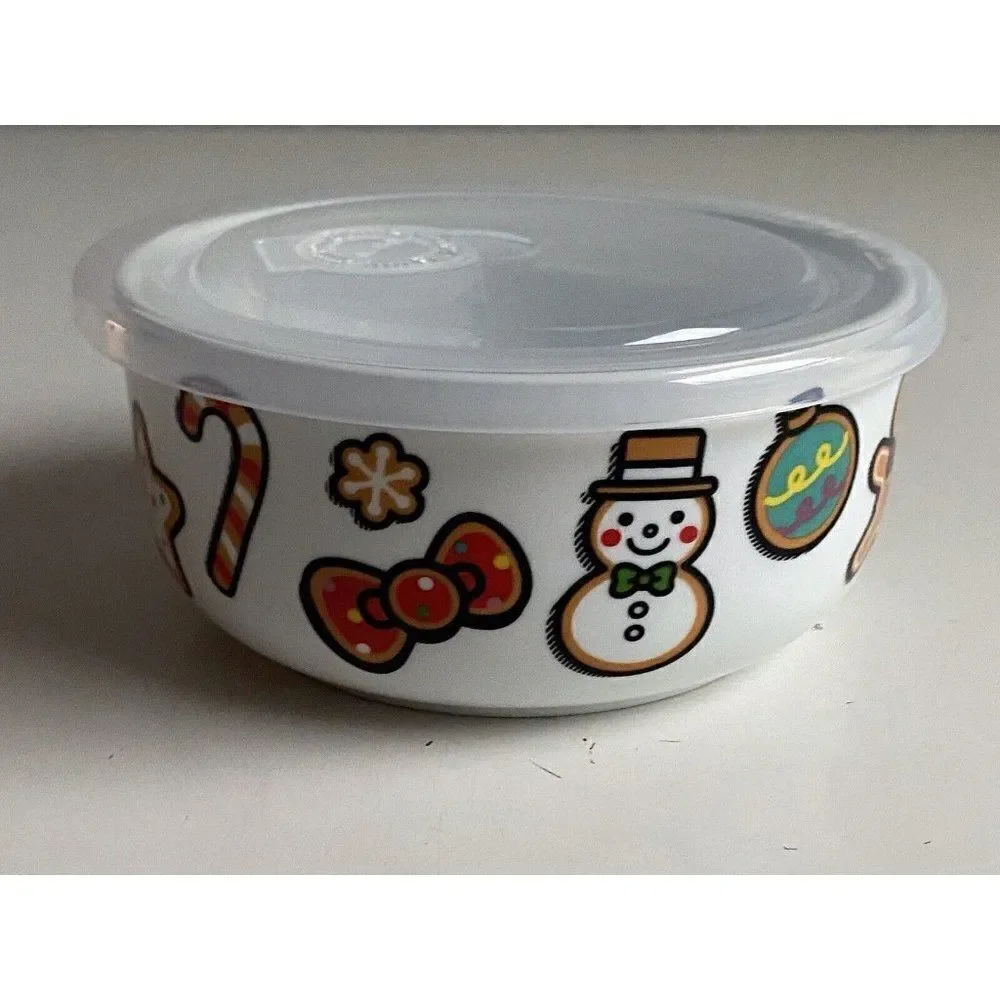 Hello Kitty Christmas Pressure Lid Ceramic Food Storage Bowl Container Small NEW
